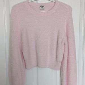 Aritzia Sunday Best Fuzzy Pink Crop Top Sweater